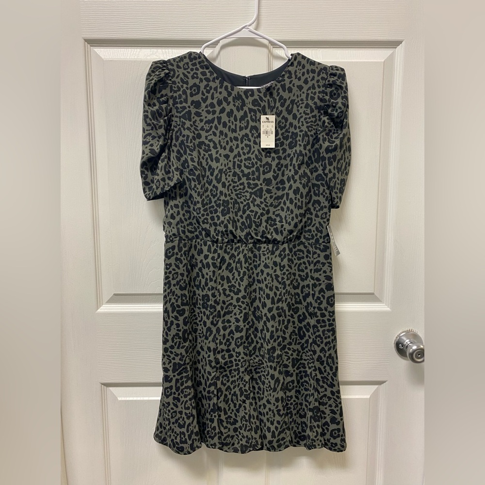 Express Olive and Black Animal Print Dress